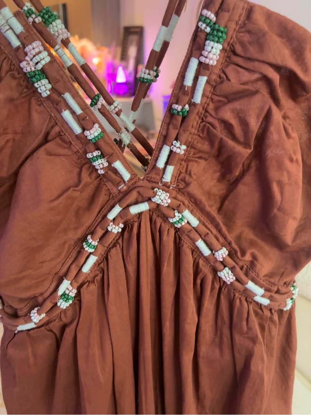 ZARA Beaded Strappy Terracotta Rust Midi Dress NWT Size S - Picture 3 of 4